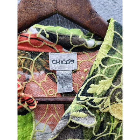 Chicos Womens Size 1 Floral Print Embroidered Sheer Blouse - Picture 3 of 5